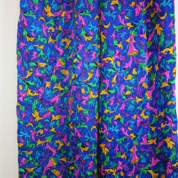 Vintage Flora Kung Blue Multicolor Floral High Waist Silk Pants - Picture 4 of 9